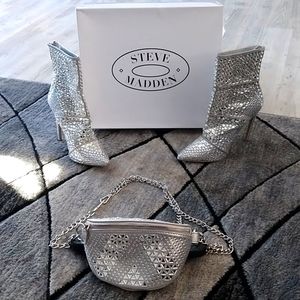 Steve Madden rhinestone boots with matching fanny